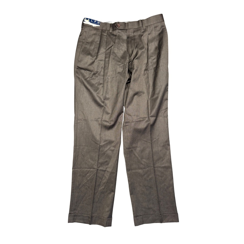Ralph Lauren Mens 32x30 Modern Fit Brown Pleated Cuffed Dress Pants Washable